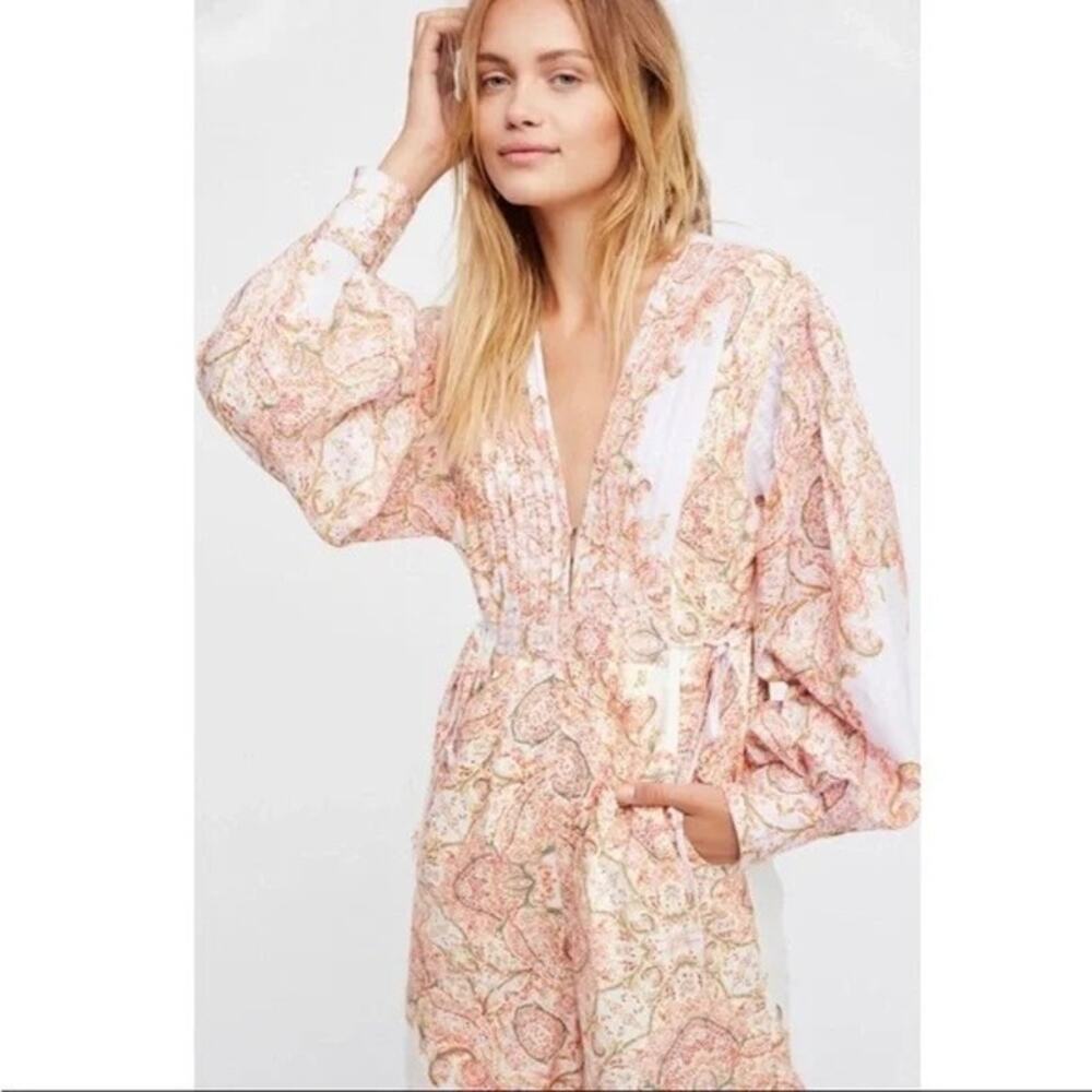 NWOT Free People Blooming Fields Boho Paisley Wide Leg Jumpsuit Size XS